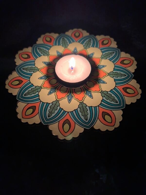 Vibrant Mandala Tea Light Candle Holder Design-6 - Image 4