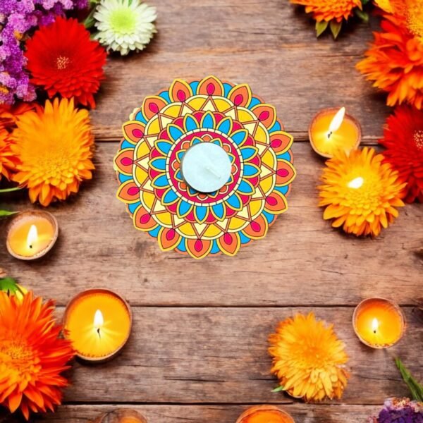 Vibrant Mandala Tea Light Candle Holder Design-5