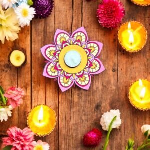 Vibrant Mandala Tea Light Candle Holder Design-3