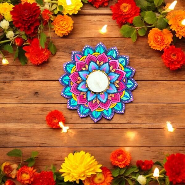 Vibrant Mandala Tea Light Candle Holder Design-4