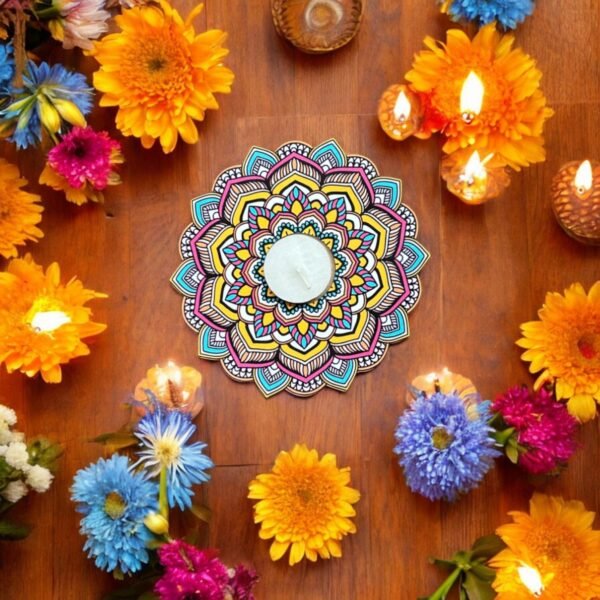 Vibrant Mandala Tea Light Candle Holder Design-2