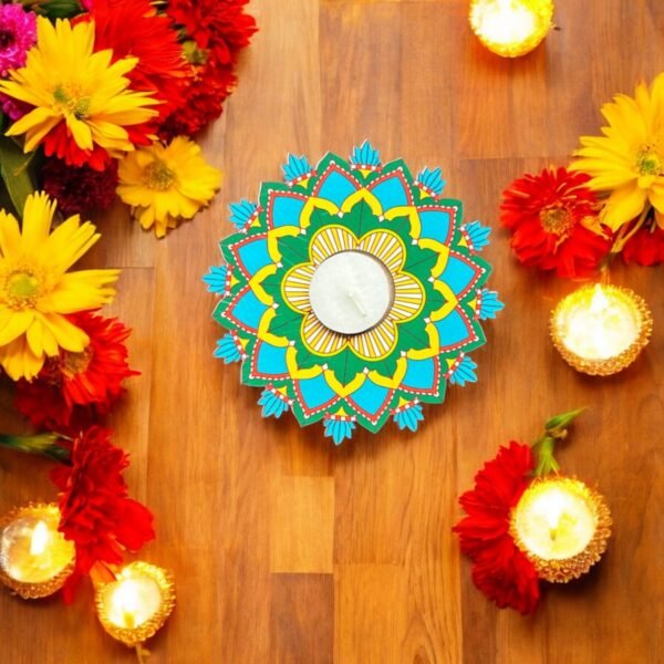 Vibrant Mandala Tea Light Candle Holder Design-1