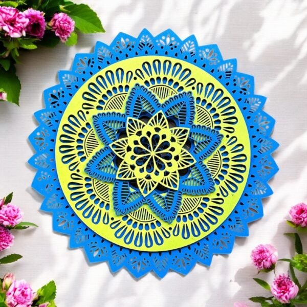 Vibrant Blue & Yellow layered Mandala Art