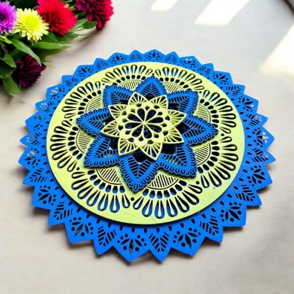 Vibrant Blue & Yellow layered Mandala Art - Image 2